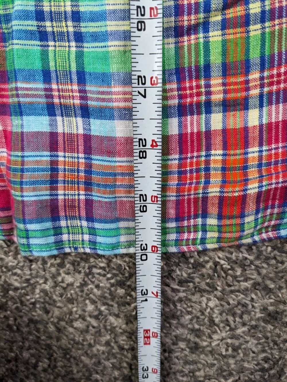Polo Ralph Lauren Shirt Linen Indian Madras Plaid L/S Button Down Mens Small
